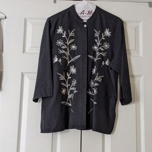 Erika Black Embroidered Linen Cotton Tunic XL